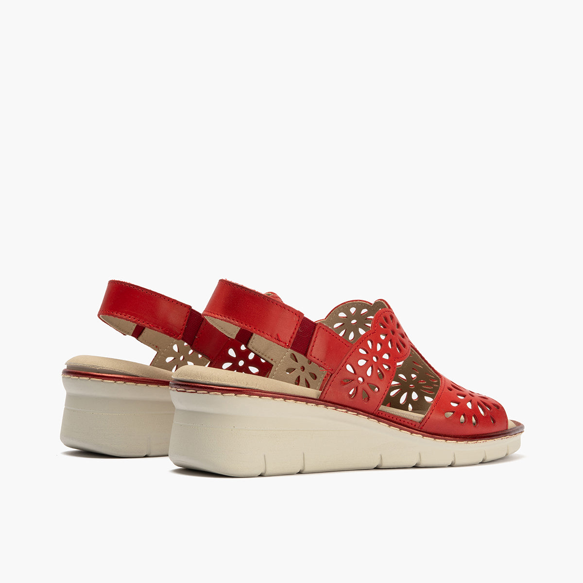 Sandalia con cuña en piel napa Rojo