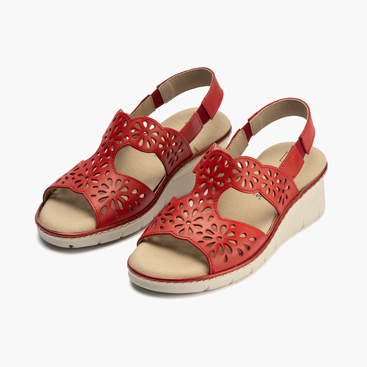 Sandalia con cuña en piel napa Rojo