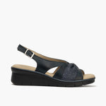 Sandalia con cuña clásica en piel napa y piel fantasía Marino