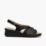 Sandalia con cuña clásica en piel napa y piel fantasía Negro