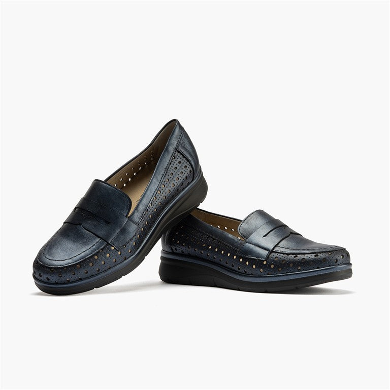 Mocasín plano con antifaz en piel napa fantasía y piel napa con acabados metalizados Marin