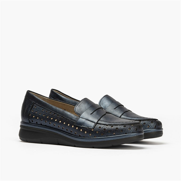 Mocasín plano con antifaz en piel napa fantasía y piel napa con acabados metalizados Marin