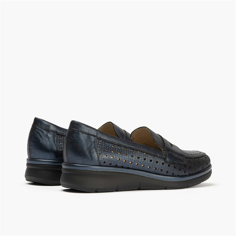 Mocasín plano con antifaz en piel napa fantasía y piel napa con acabados metalizados Marin