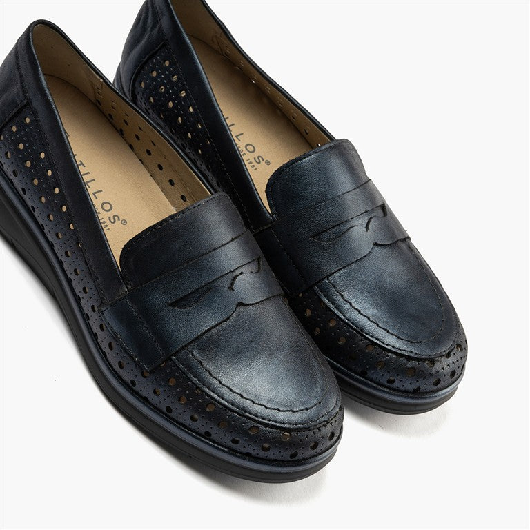 Mocasín plano con antifaz en piel napa fantasía y piel napa con acabados metalizados Marin