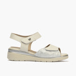 Sandalia cuña con velcros en piel fantasía y piel napa Glacial