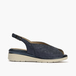 Sandalia cuña con texturas metálicas Marino