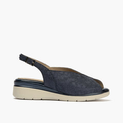 Sandalia cuña con texturas metálicas Marino