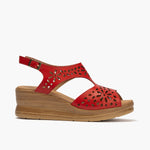 Sandalia con plataforma  en piel napa Rojo