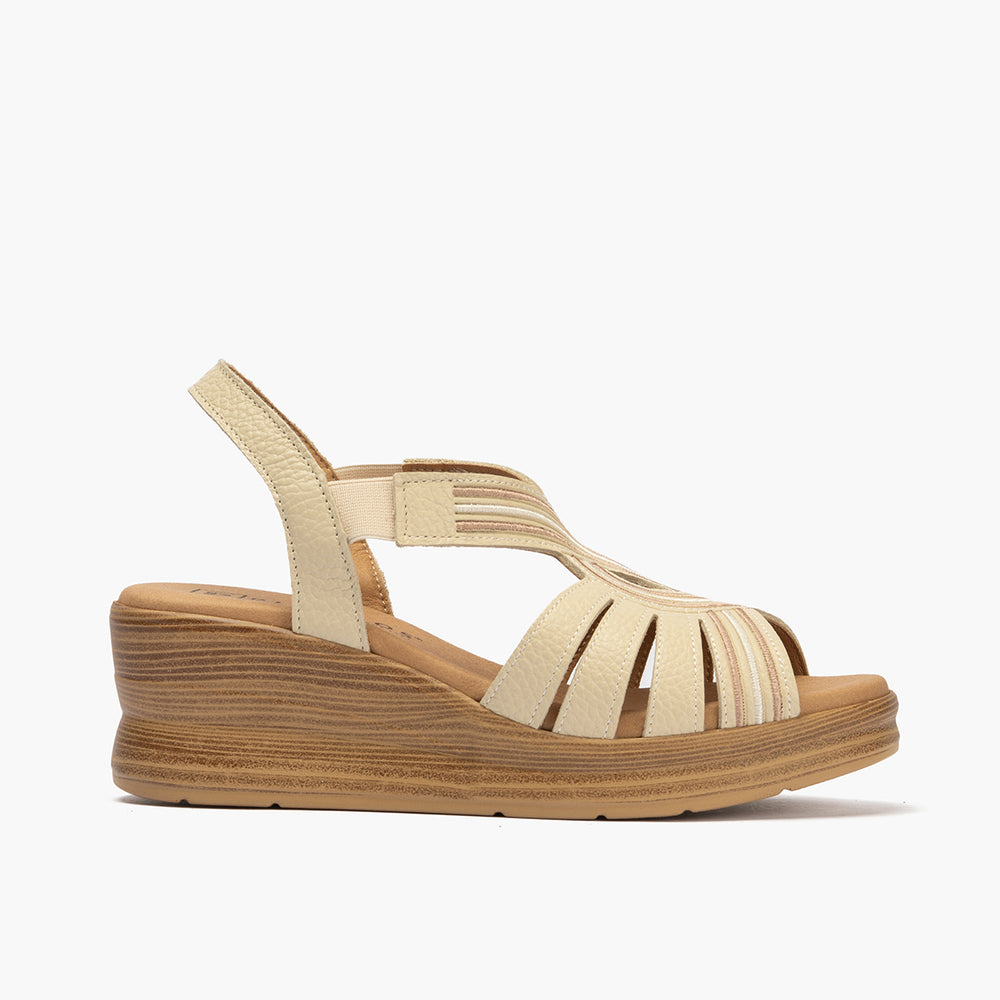 Sandalia con plataforma en piel napa Crema