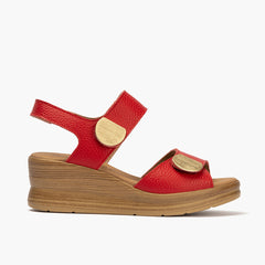 Sandalia con plataforma y velcros en piel napa bombeada Rojo