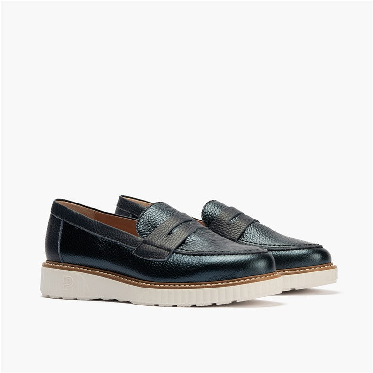 Zapato mocasín con antifaz en piel napa bombeada Marino
