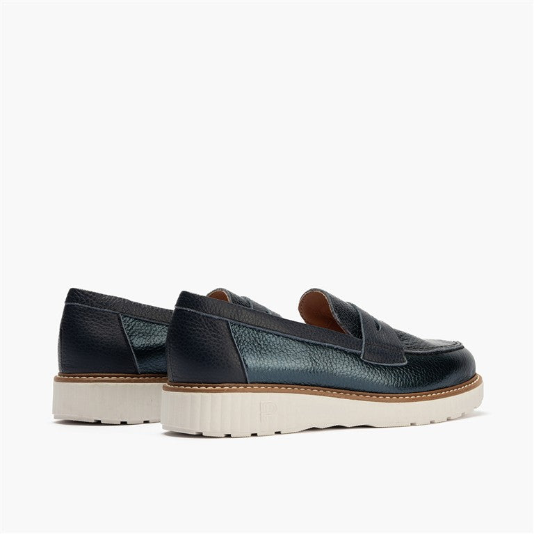 Zapato mocasín con antifaz en piel napa bombeada Marino