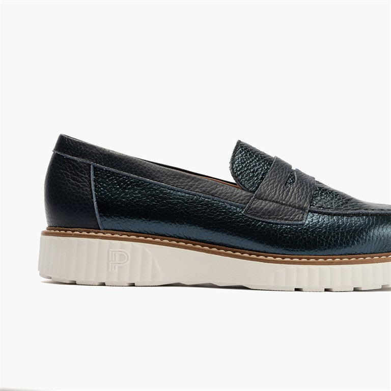 Zapato mocasín con antifaz en piel napa bombeada Marino