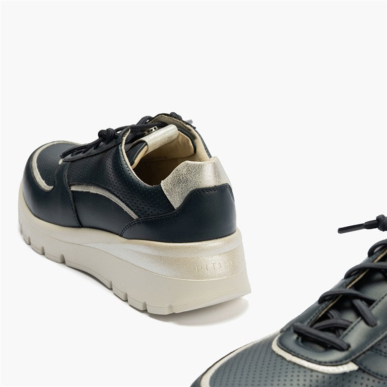 Deportivo plataforma con cordones elásticos Marino