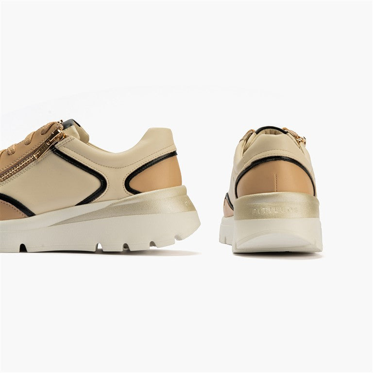 Deportivo plataforma con cremallera Crema