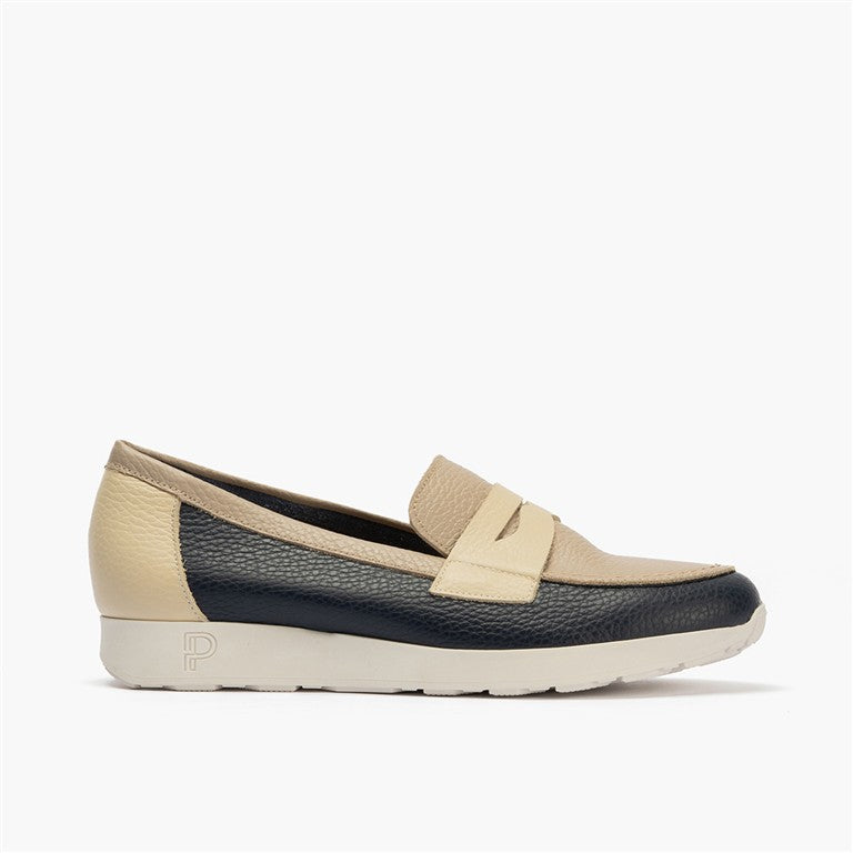 Mocasín estilo deportivo con antifaz en piel Marino