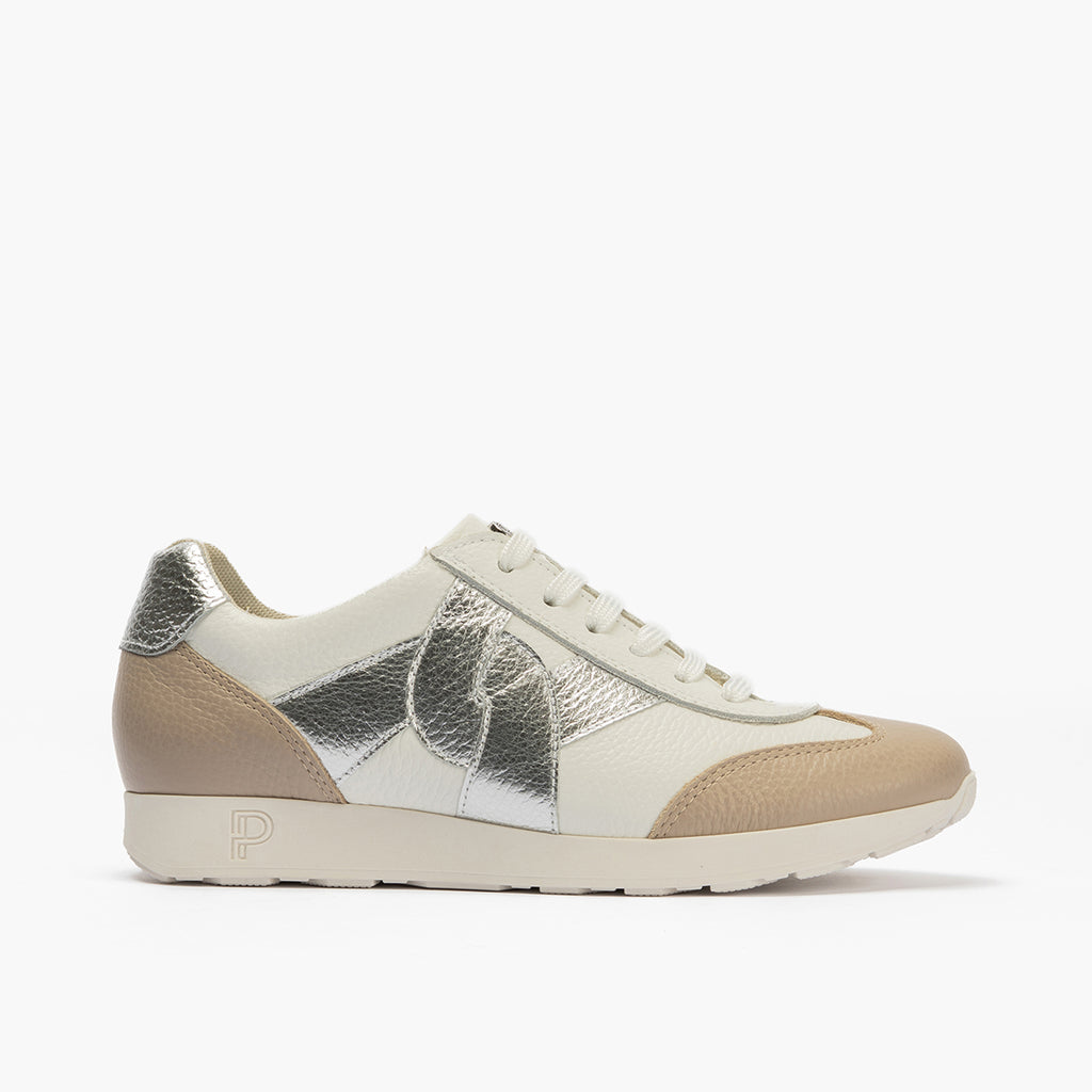 Deportivo plano en piel napa combinada Blanco