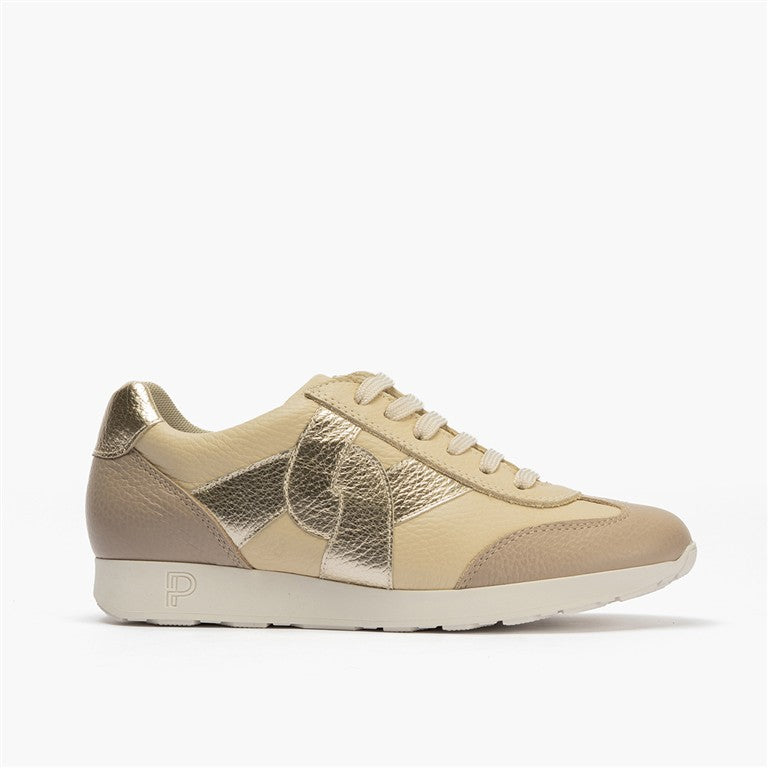 Deportivo plano en piel napa combinada Crema