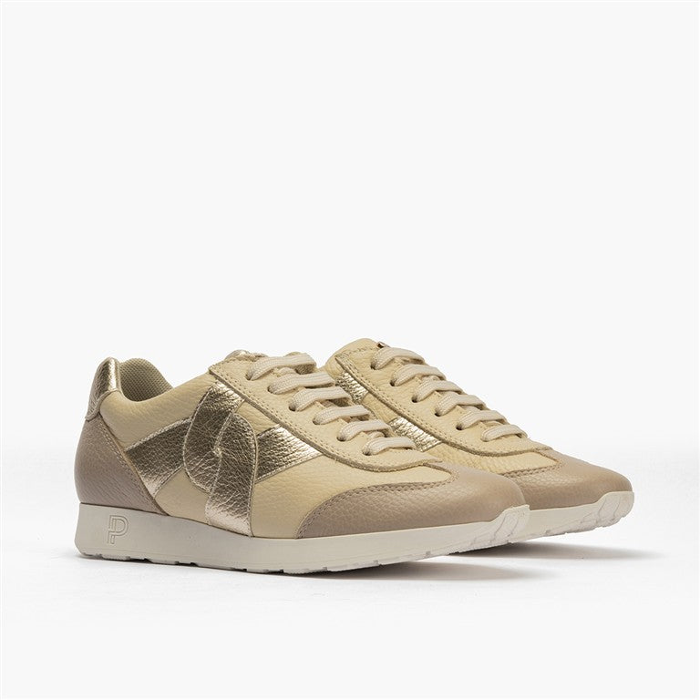 Deportivo plano en piel napa combinada Crema
