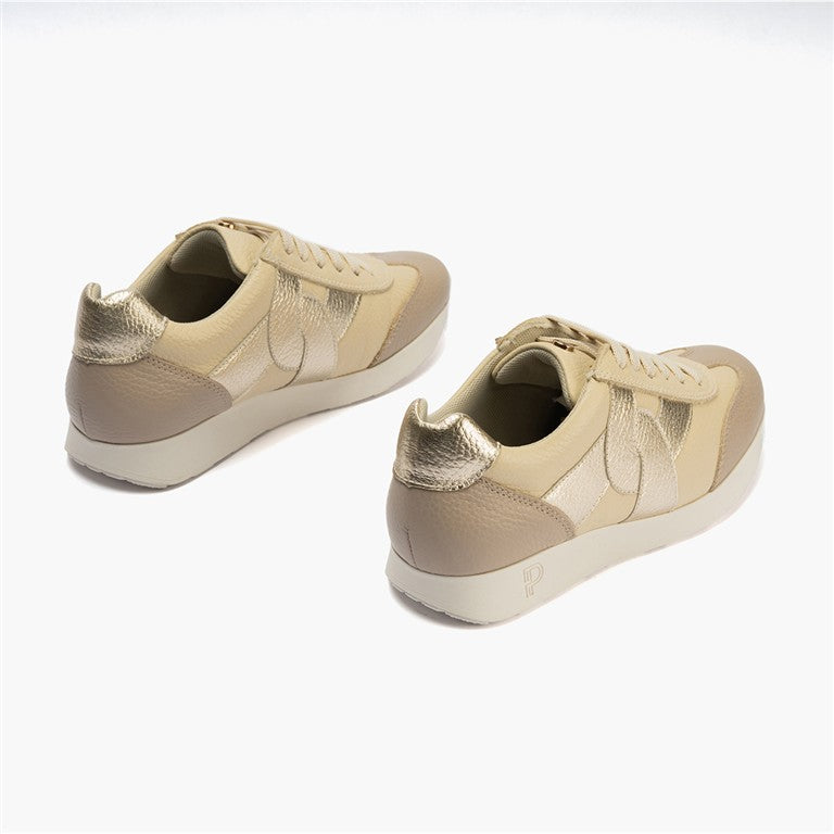 Deportivo plano en piel napa combinada Crema