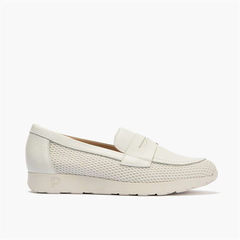 Mocasín plano con antifaz en tejido y piel Blanco