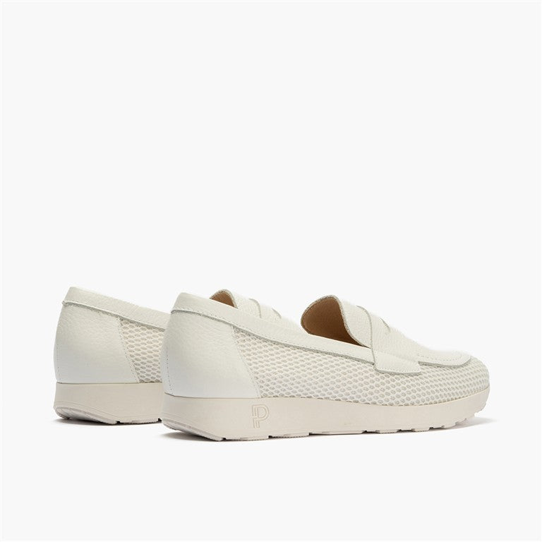 Mocasín plano con antifaz en tejido y piel Blanco