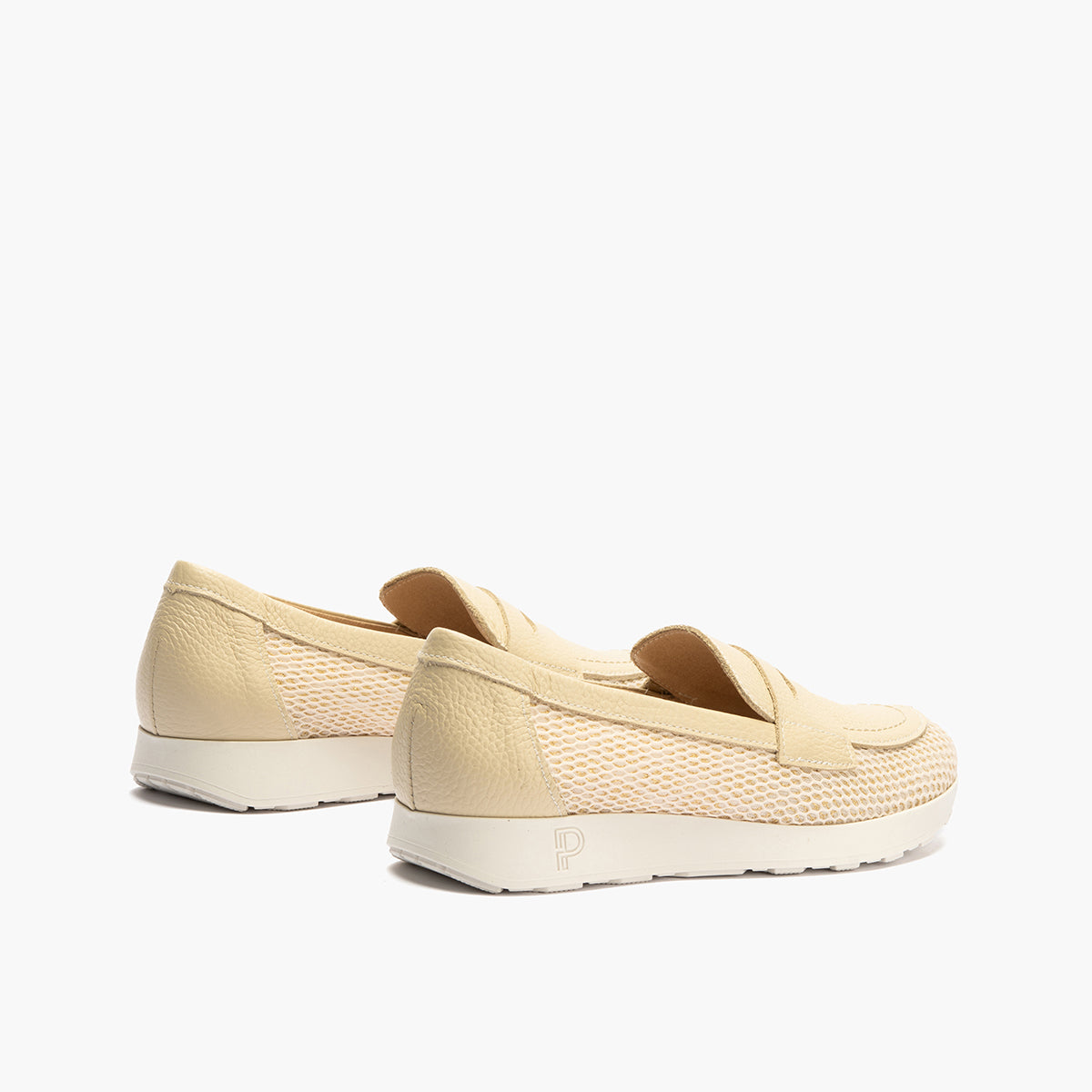 Mocasín plano con antifaz en tejido y piel Crema