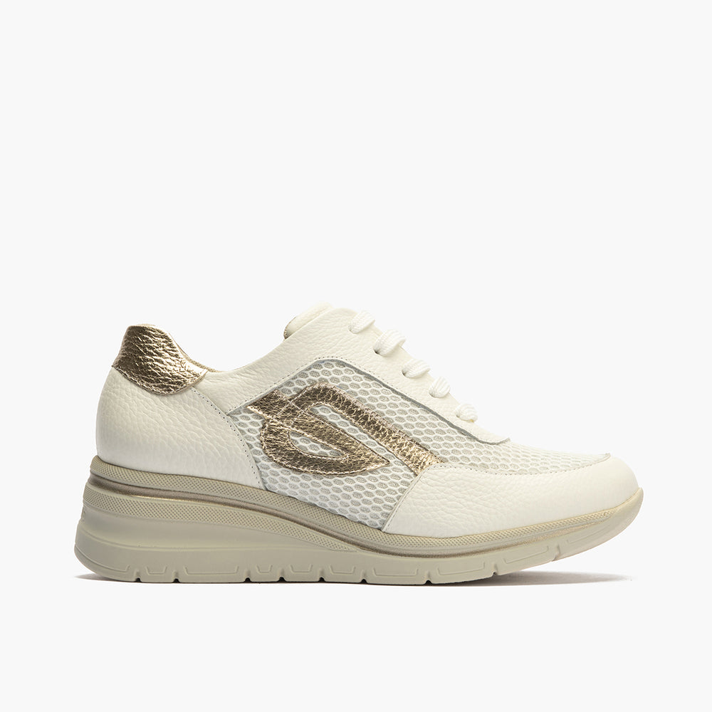 Deportivo con cuña en piel napa y tejido Blanco