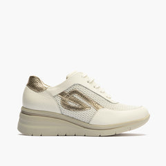 Deportivo con cuña en piel napa y tejido Blanco