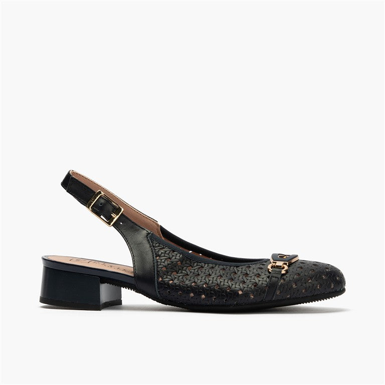 Zapato salón destalonado con adorno y tacón bajo, con punta redonda Marino