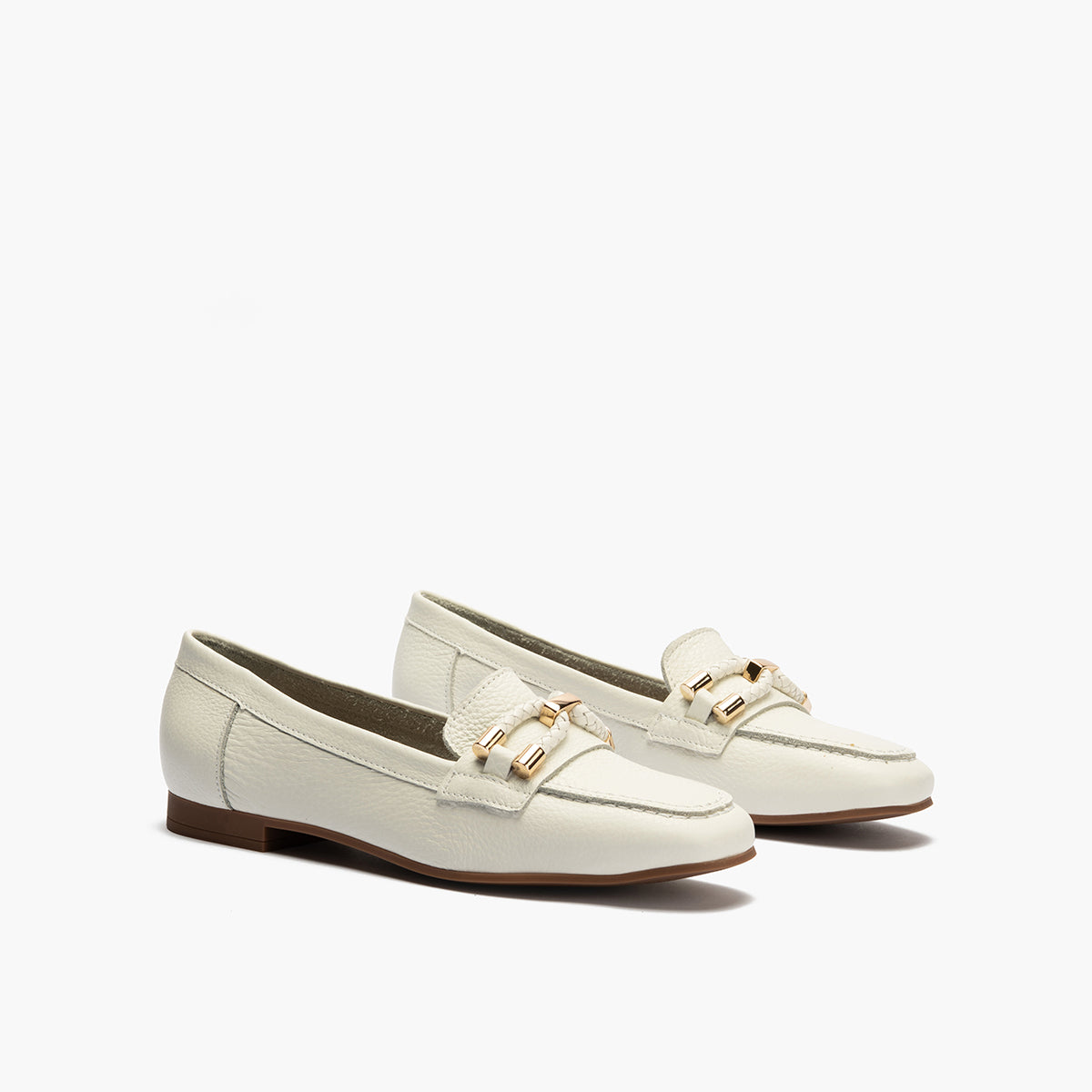 Mocasín plano en piel napa bombeada, con adorno Blanco