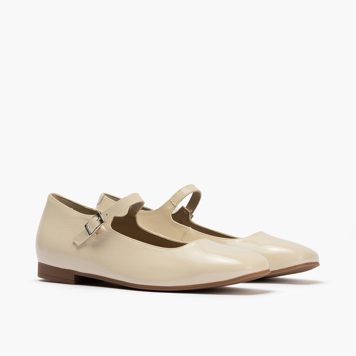 Bailarina plana en piel charol Crema