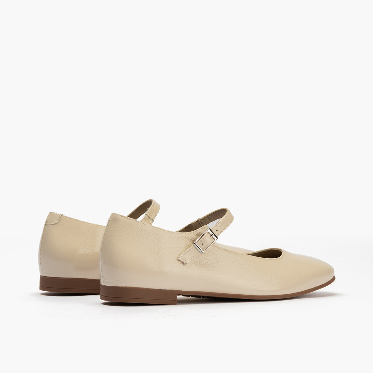 Bailarina plana en piel charol Crema