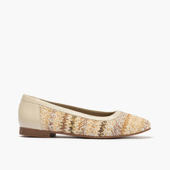 Bailarina plana en piel rafia y charol Crema