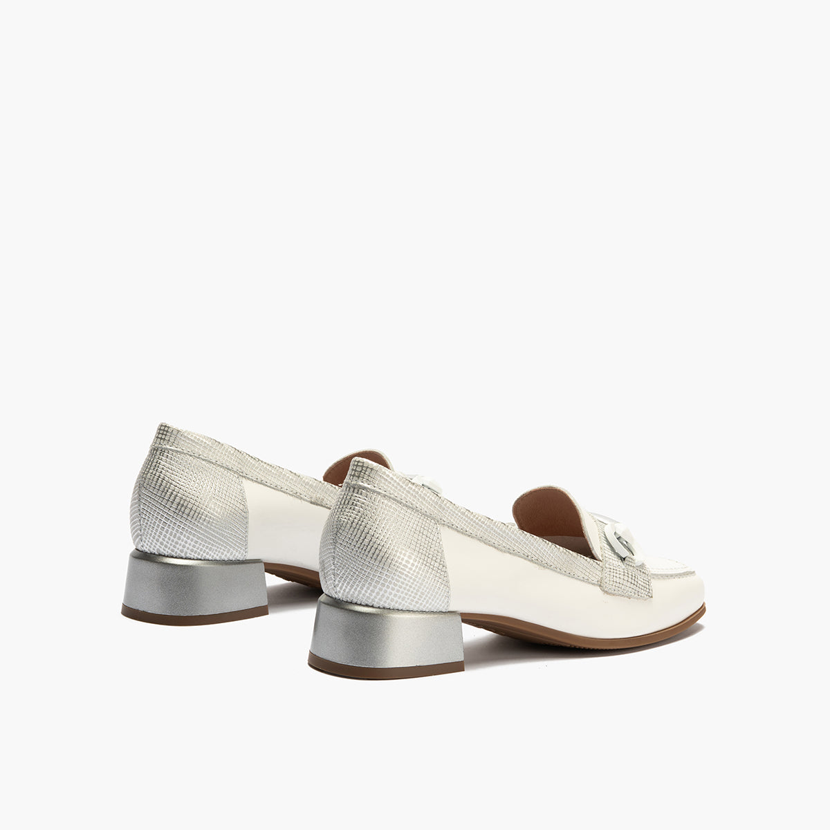 Mocasín con tacón bajo y adorno, con punta cuadrada Blanco