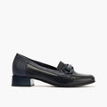 Mocasín con tacón bajo y adorno, con punta cuadrada Marino