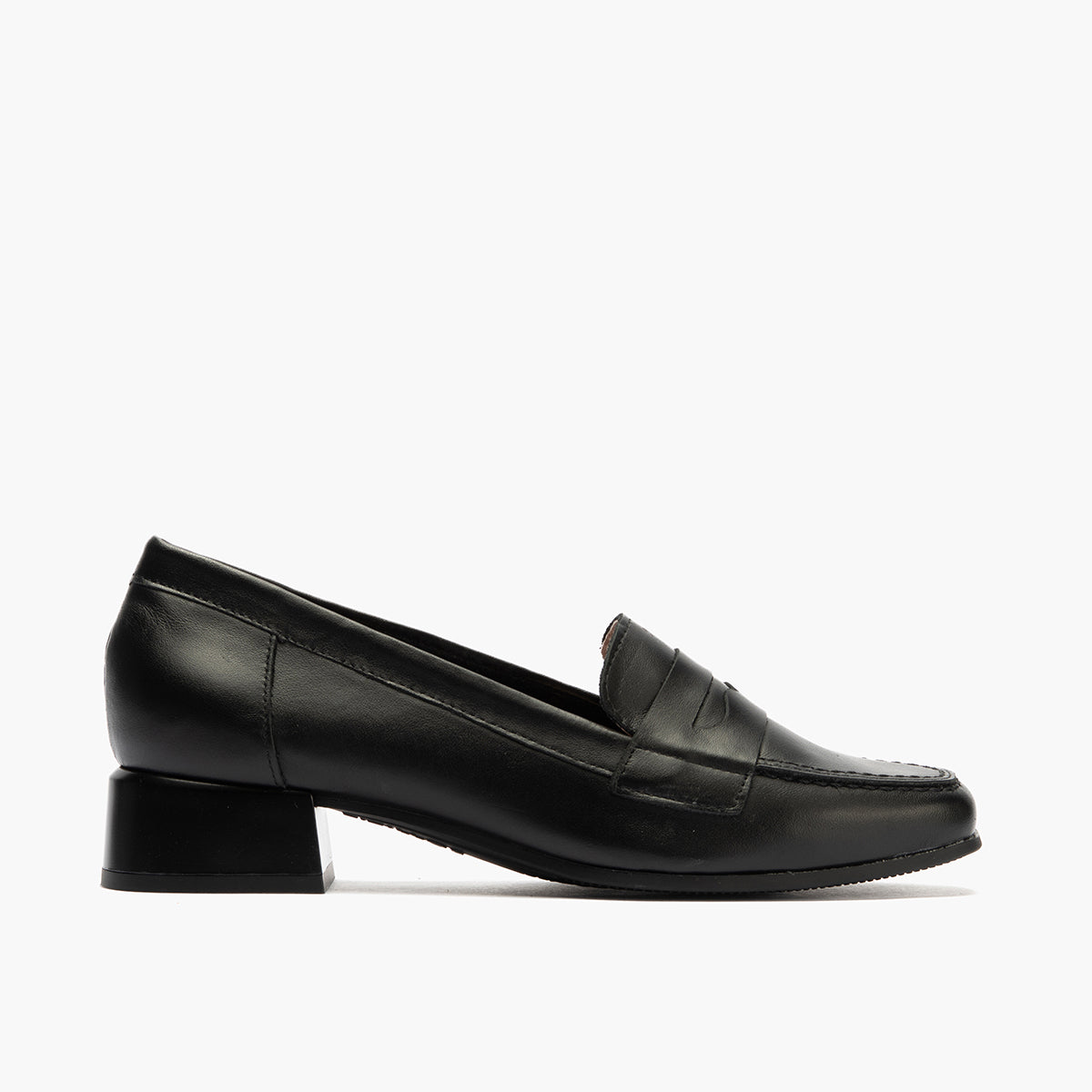 Mocasín con tacón bajo y antifaz, con punta cuadrada Negro