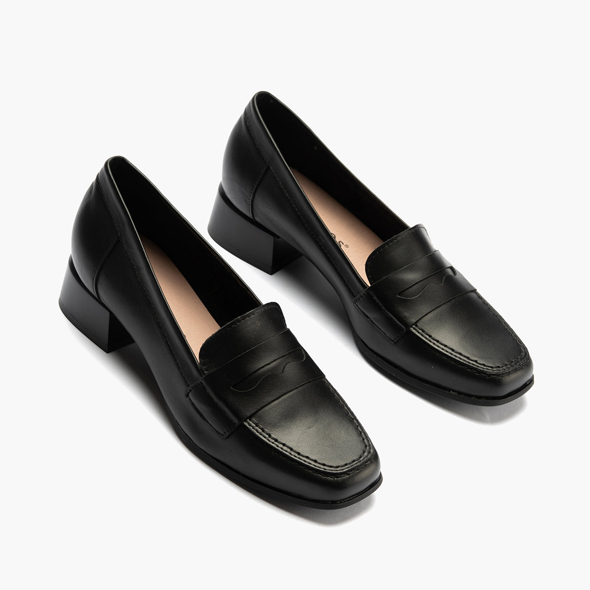 Mocasín con tacón bajo y antifaz, con punta cuadrada Negro
