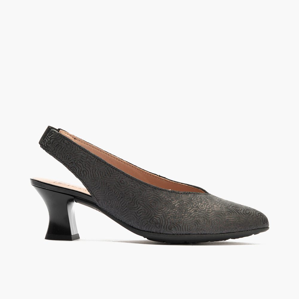 Zapato salón destalonado con tacón medio, en piel fantasía Negro