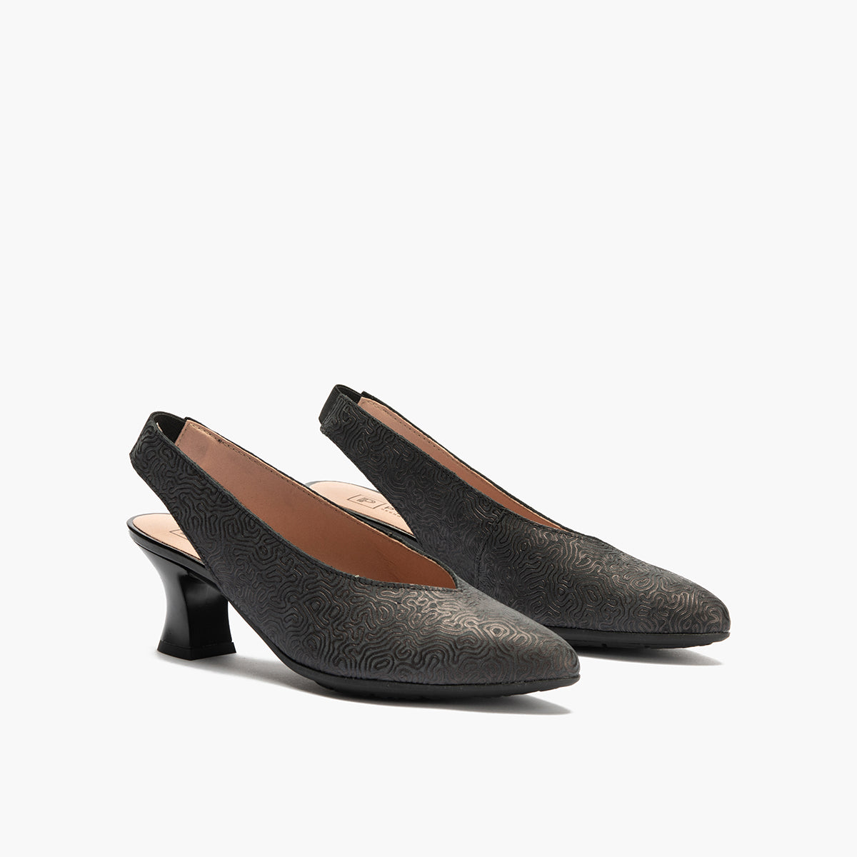 Zapato salón destalonado con tacón medio, en piel fantasía Negro