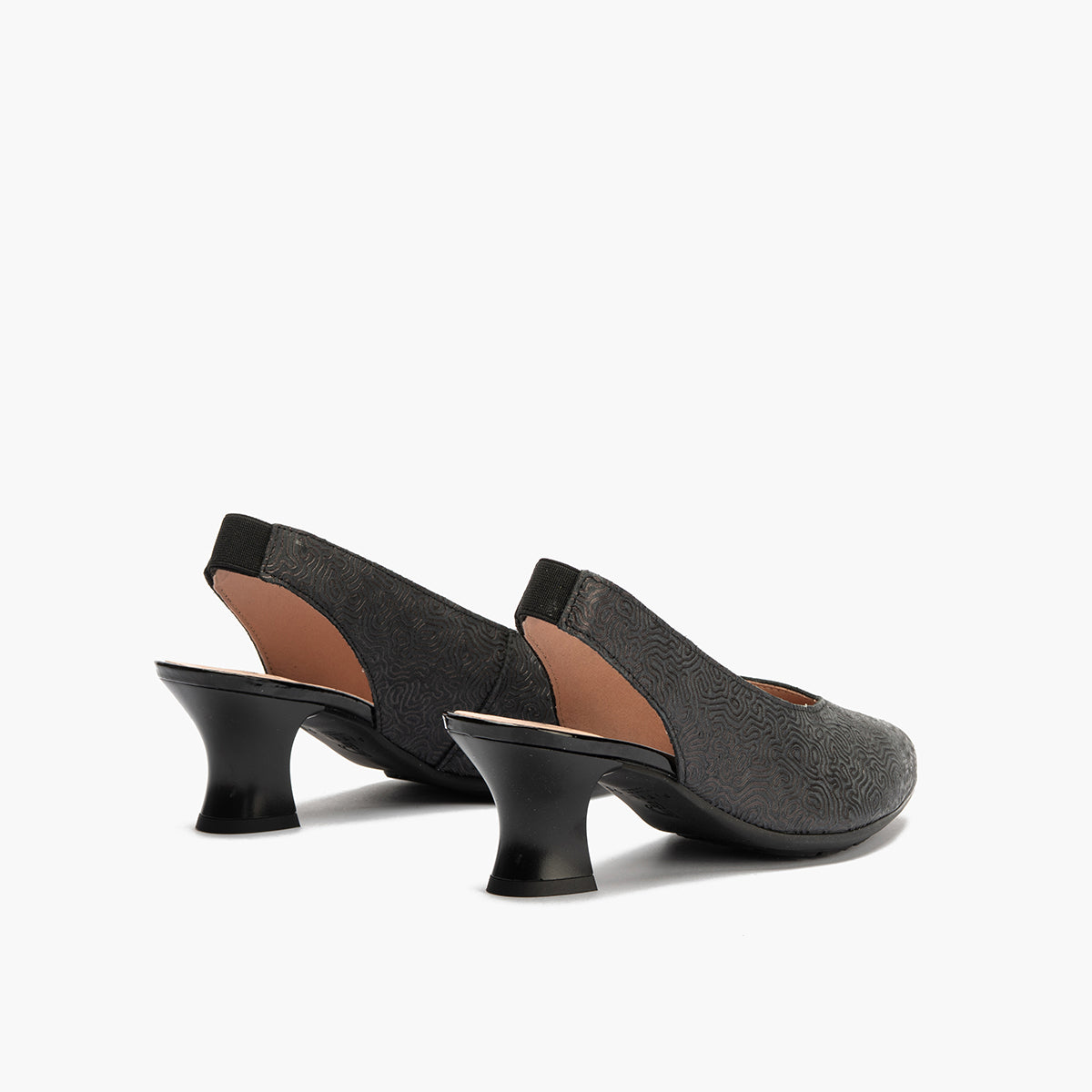 Zapato salón destalonado con tacón medio, en piel fantasía Negro