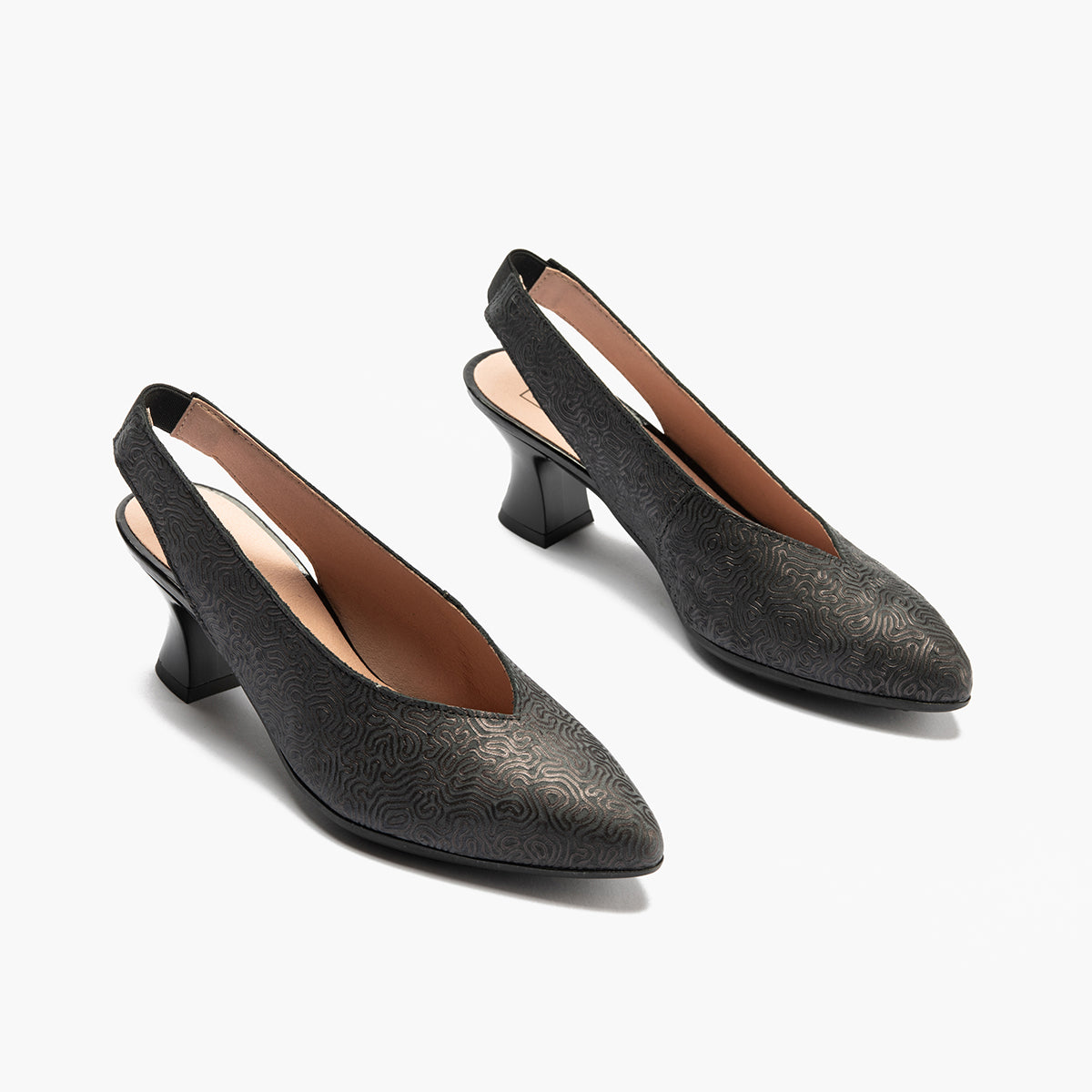 Zapato salón destalonado con tacón medio, en piel fantasía Negro