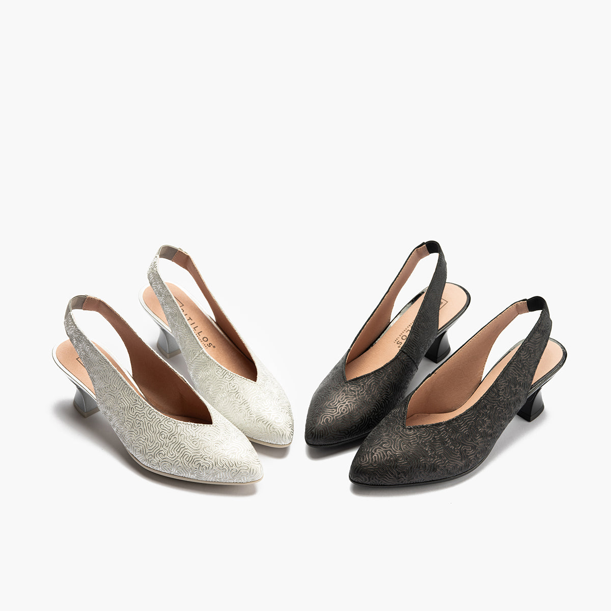 Zapato salón destalonado con tacón medio, en piel fantasía Plata
