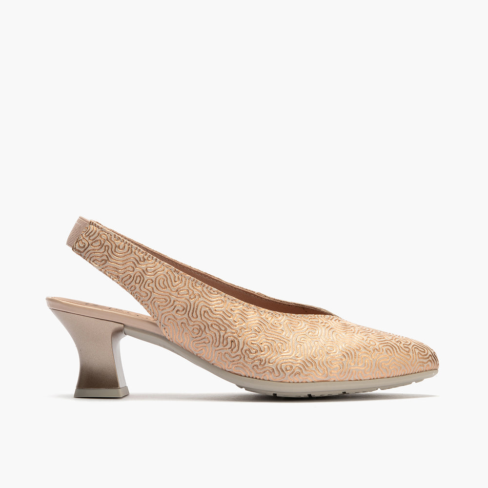 Zapato salón destalonado con tacón medio, en piel fantasía Nude