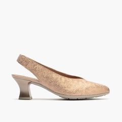 Zapato salón destalonado con tacón medio, en piel fantasía Nude