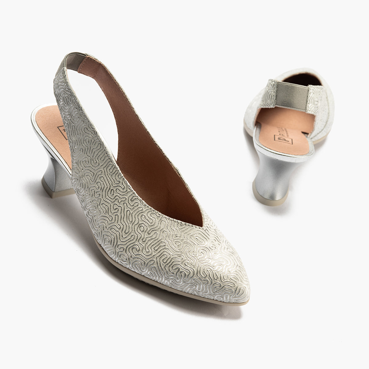 Zapato salón destalonado con tacón medio, en piel fantasía Plata
