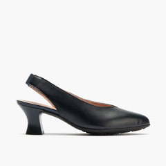 Zapato salón destalonado con tacón medio, en piel napa Marino