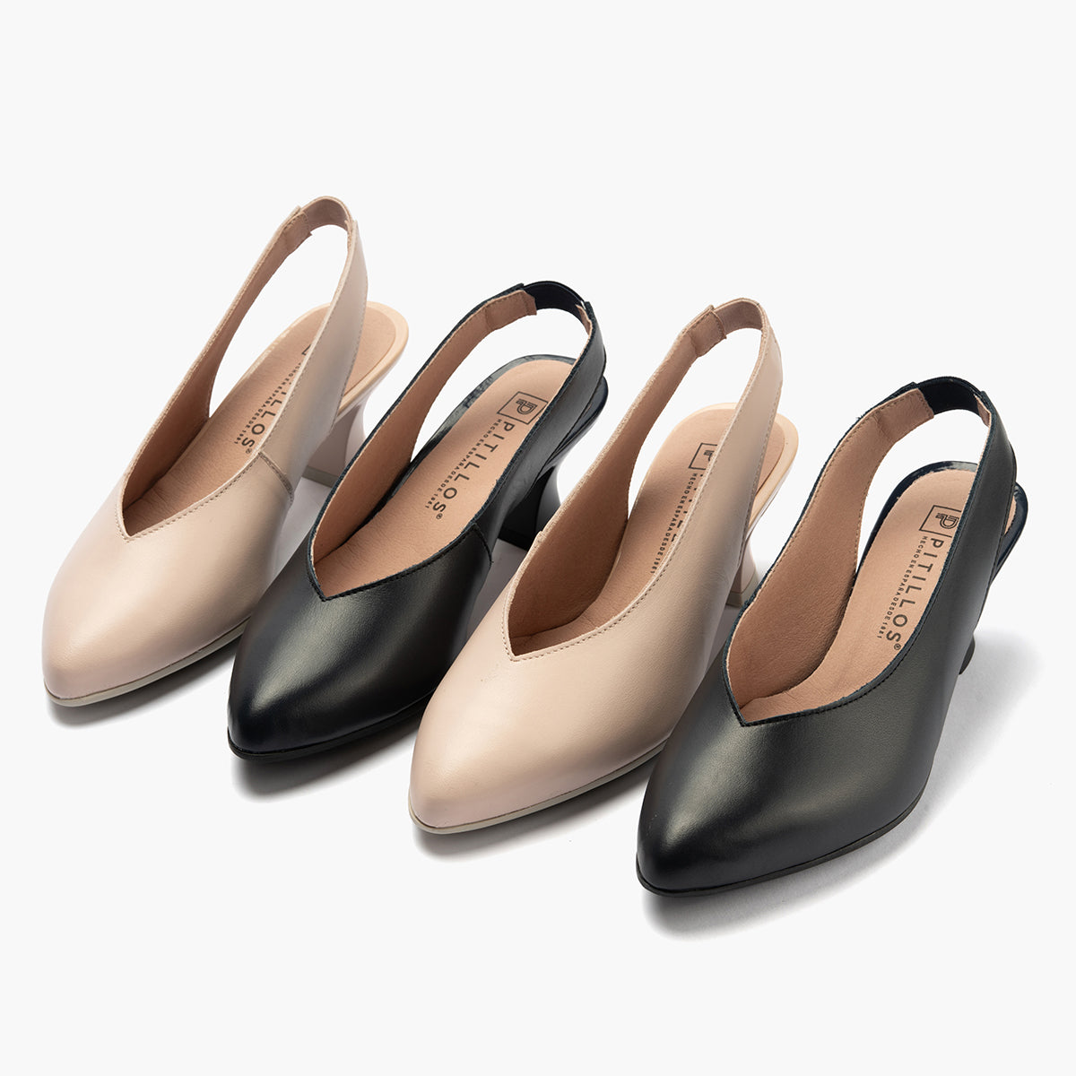 Zapato salón destalonado con tacón medio, en piel napa Marino