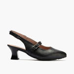 Zapato salón destalonado con tacón medio, en piel laminada y pulsera Negro