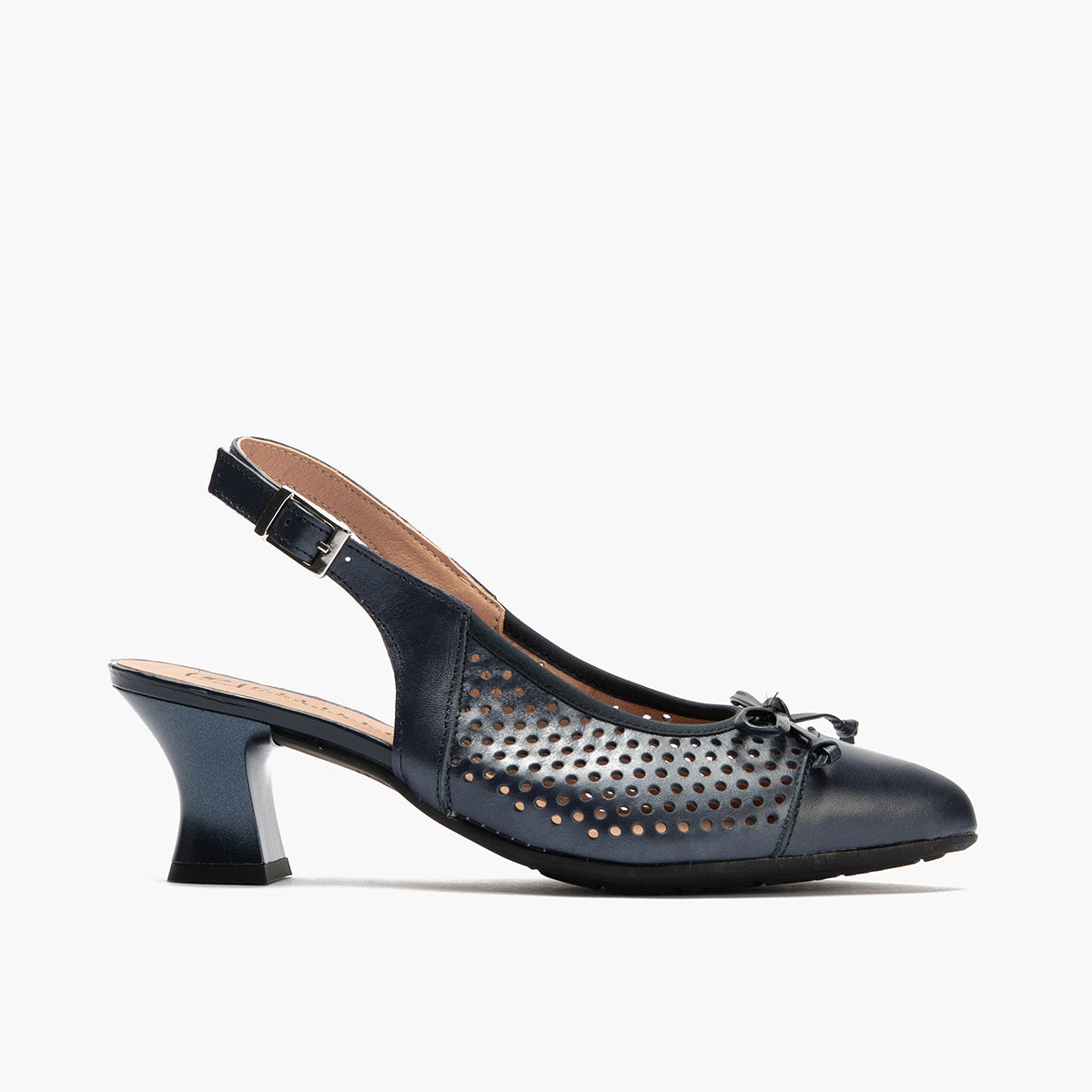 Zapato de salón con tacón medio, punta fina y pulsera Marino